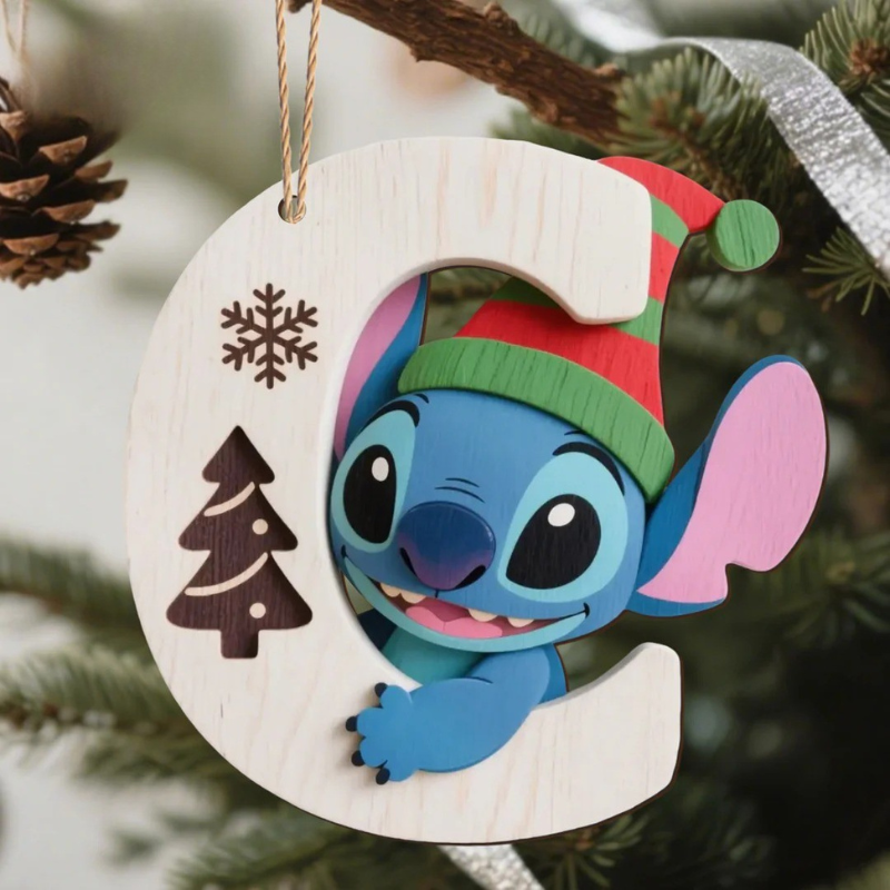 Houten Stich Ornament™ – 26 Letters & Steek Decoratie met Sneeuwvlokontwerp