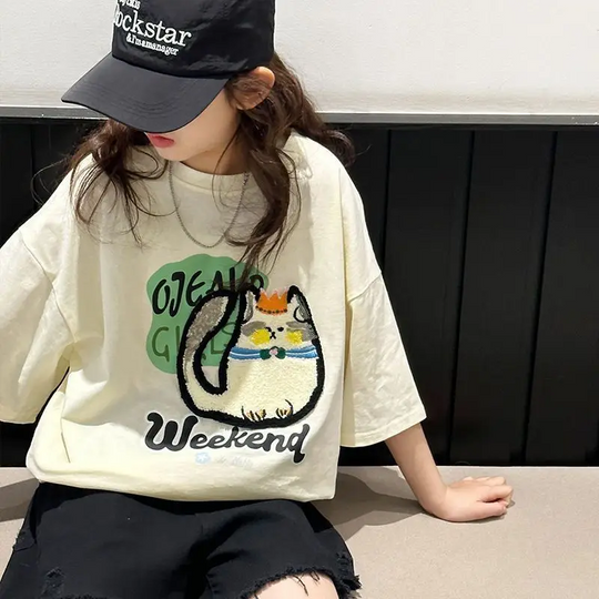Katoon kinder T-shirt kattenprint look - Milo & Moon