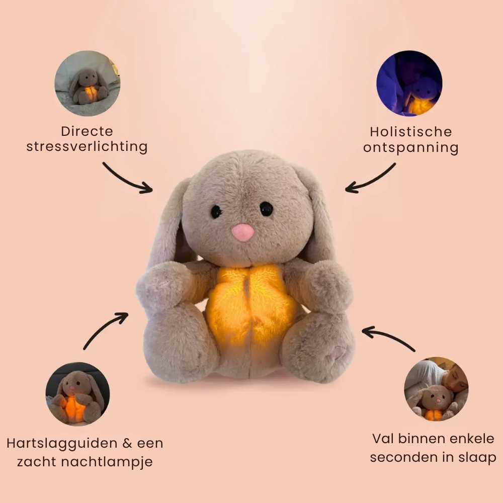 SleepCuddle – Ademend Konijn Knuffel met Licht en Rustgevende Geluiden