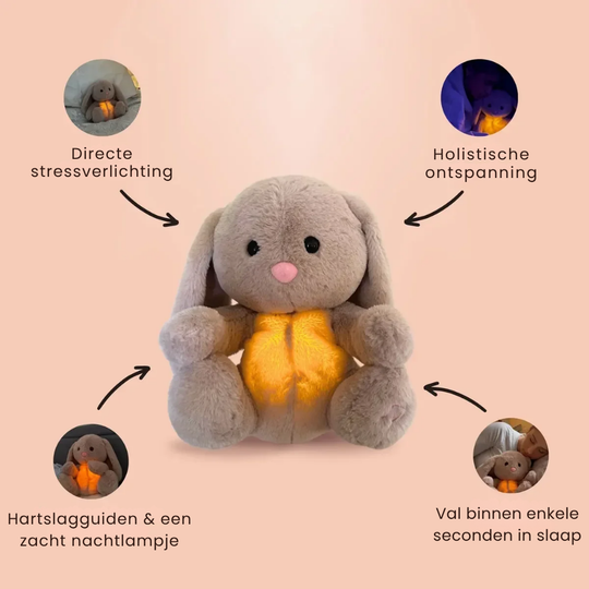 SleepCuddle – Ademend Konijn Knuffel met Licht en Rustgevende Geluiden