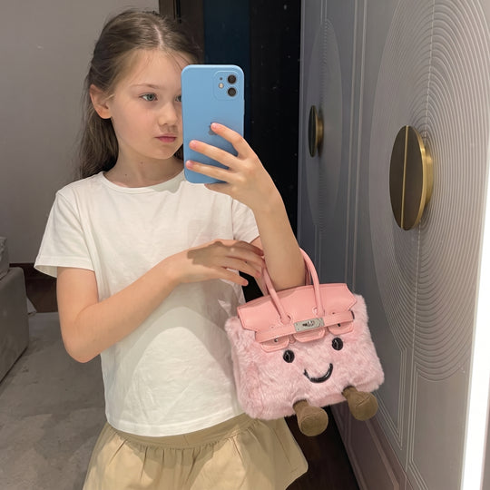 CuddlePurse – Bolsito de Peluche con Carita en Tonos Denim y Pastel