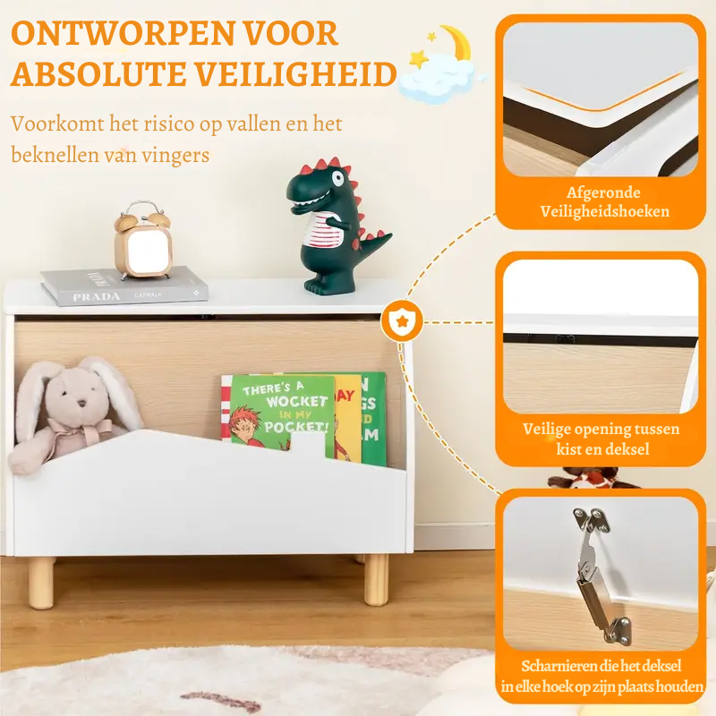 WoodLand™ – Houten Speelgoedkist met Plank – Ruime & Veilige Opbergbox voor Kinderen