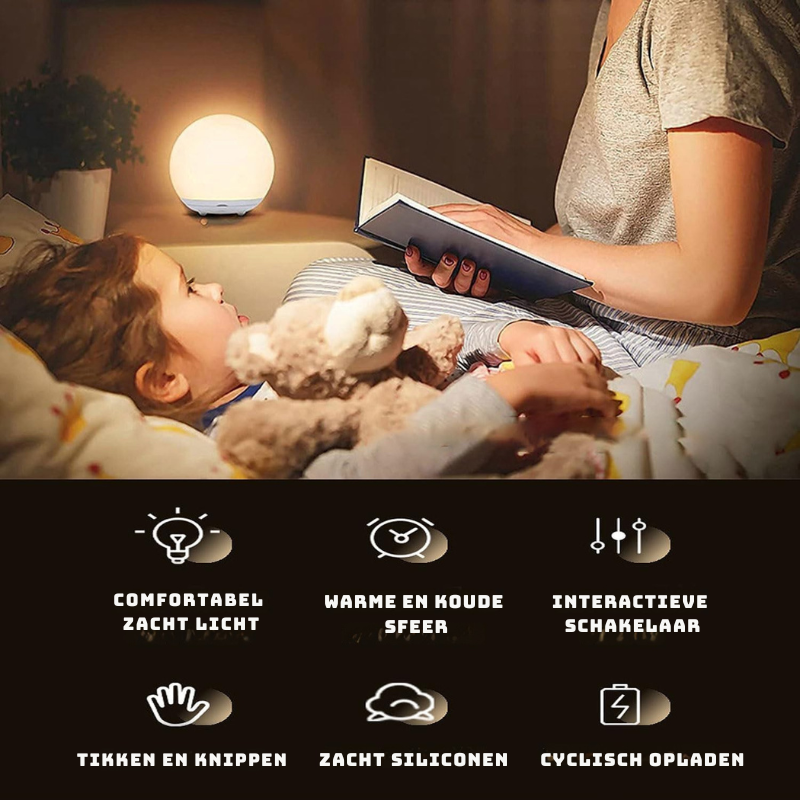 DreamGlow™ – Dimbaar Nachtlampje van Siliconen – Rustige Nachtverlichting voor Baby