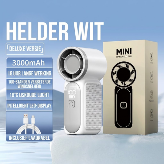 TurboBreeze – 3000mAh Mini Handventilator met Digitaal Display