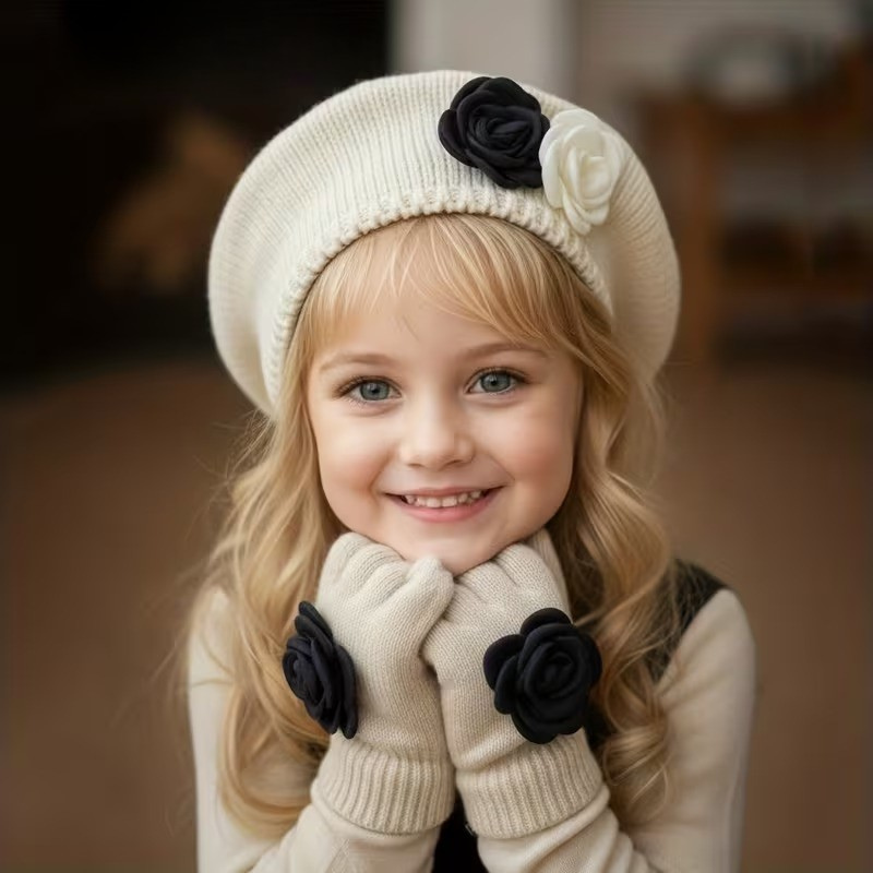FloraWarm™ – 2-Delige Meisjes Beret & Handschoenen Set