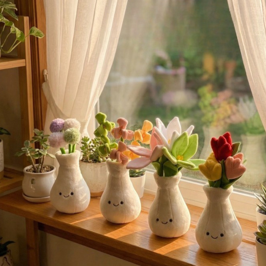 FlowerBuddy – Pluche Bloemen in Glimlachende Vaas