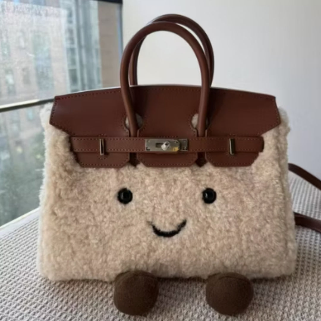 CozyPurse – Bolsito de Peluche con Carita en Tonos Naturales