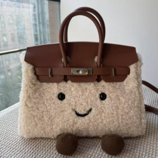 CozyPurse – Bolsito de Peluche con Carita en Tonos Naturales