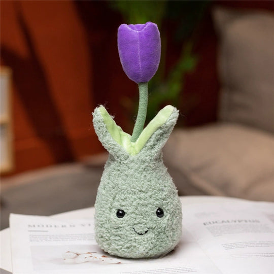 TulipBuddy – Pluche Tulp in Glimlachende Vaas