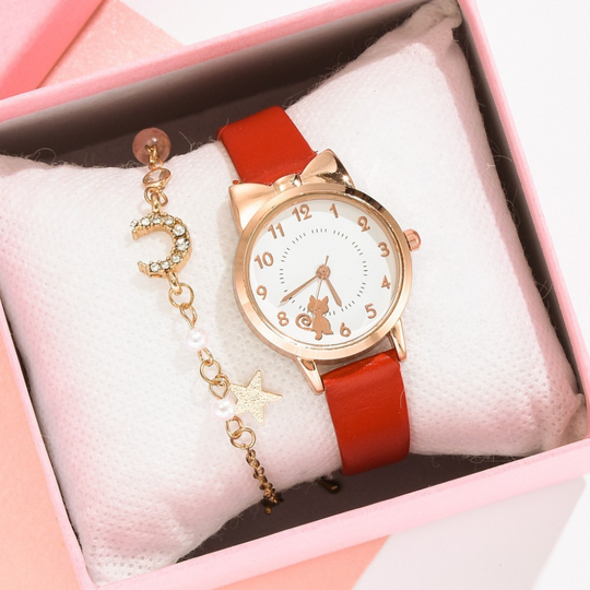 KittyMoon – Kattenoor Horloge & Sterren Armband Set