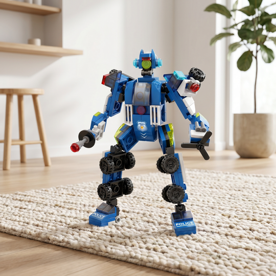 MechaPolice – 6-in-1 Politie Robot & Voertuig Bouwset (135 Stuks)