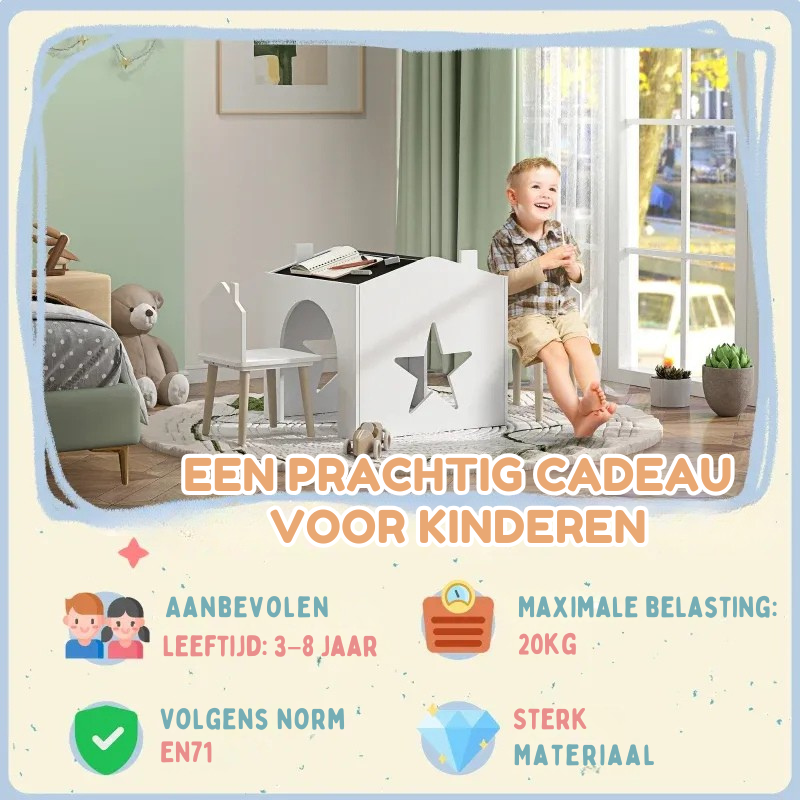 WhiteBoardPlay™ Kinder Tafelset – 3-delige Houten Speeltafel met Schoolbord & 2 Stoelen (3-8 jaar)