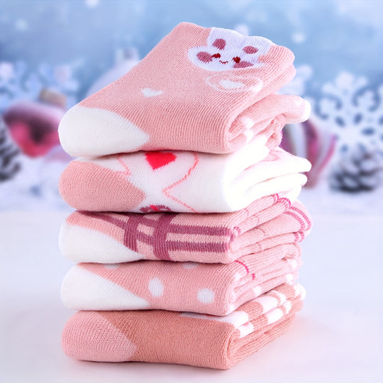 WarmToeKids™ – 5-Pack Meisjes Winter Sokken Set – Dikke Gebreide Sokjes