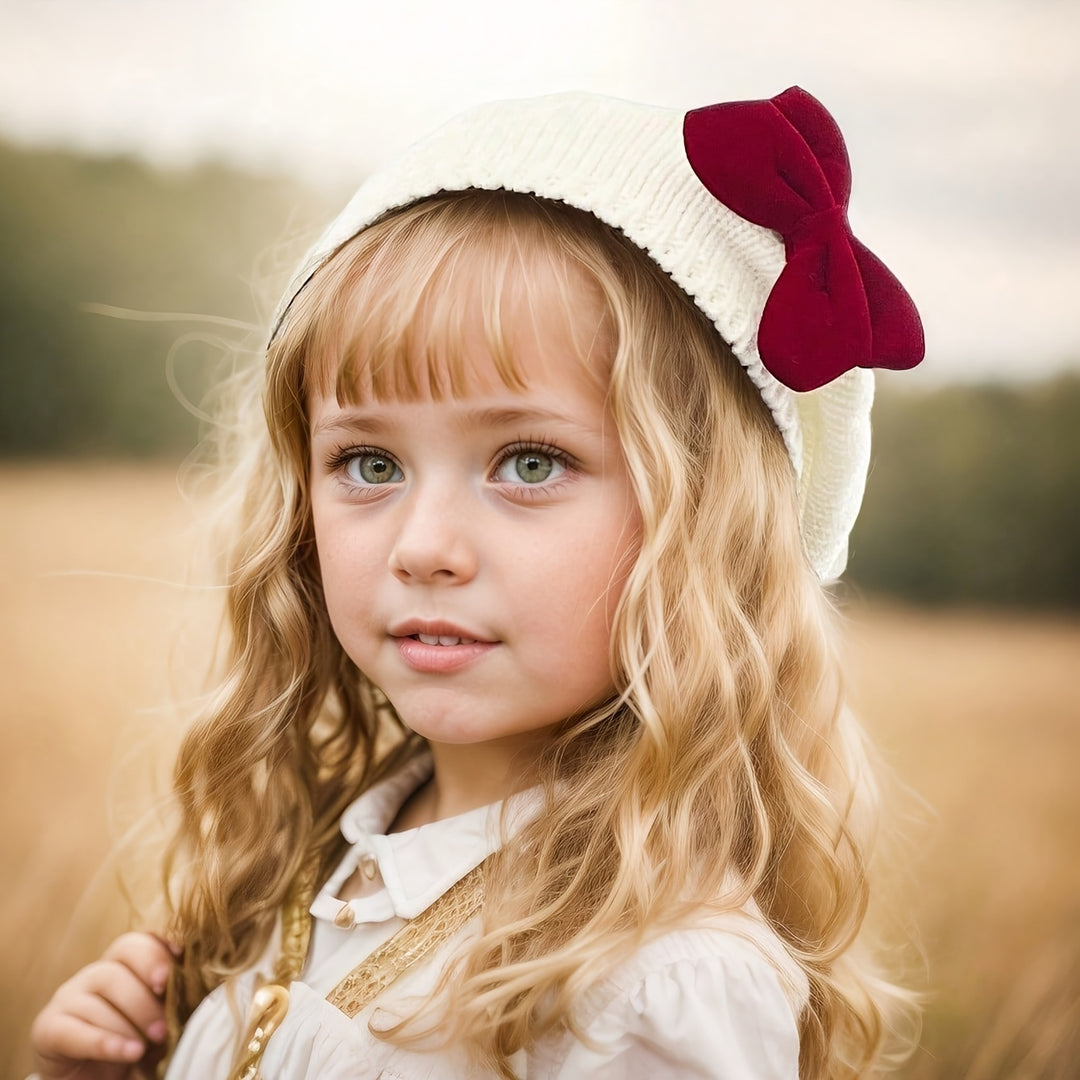 RibbonCozy™ – Meisjes Wintermuts met Strik – Zachte Gebreide Beanie