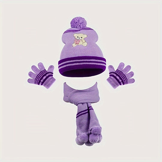 BearCozy™ – Meisjes 3-delige Winter Set – Sjaal, Muts & Handschoenen