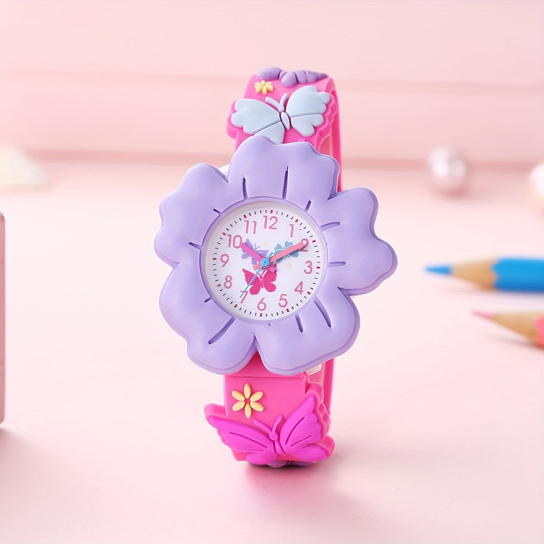 MiloWatch™ – Meisjeshorloge met 3D Bloemen & Vlinders (Leeftijd 3–14 jaar)