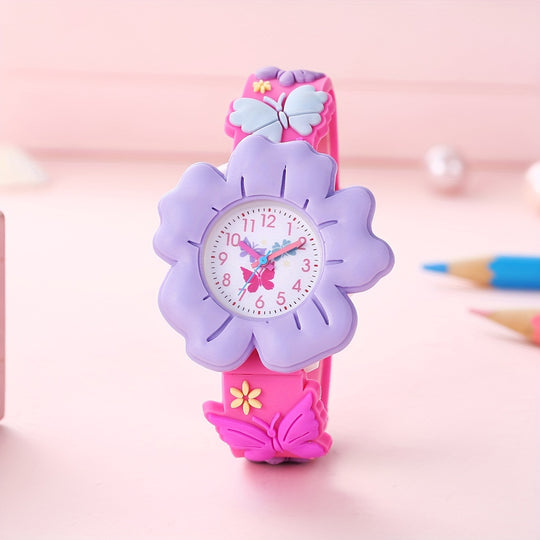 MiloWatch™ – Meisjeshorloge met 3D Bloemen & Vlinders (Leeftijd 3–14 jaar)