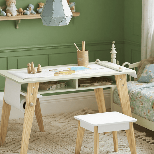 ArtCraft™ Montessori Kinderbureau Set – Houten Speel- & Tekentafel met 2 Stoelen