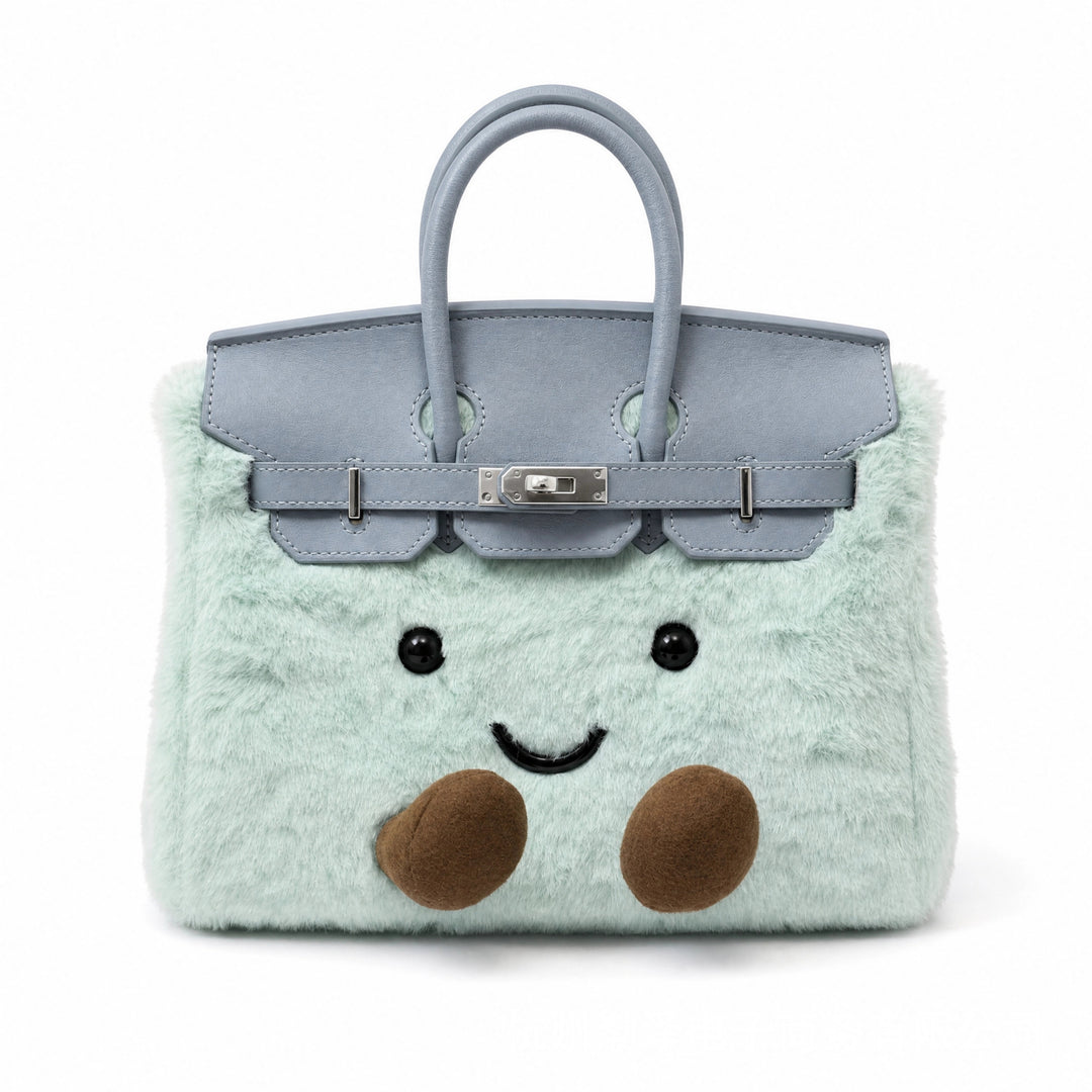 CuddlePurse – Bolsito de Peluche con Carita en Tonos Denim y Pastel