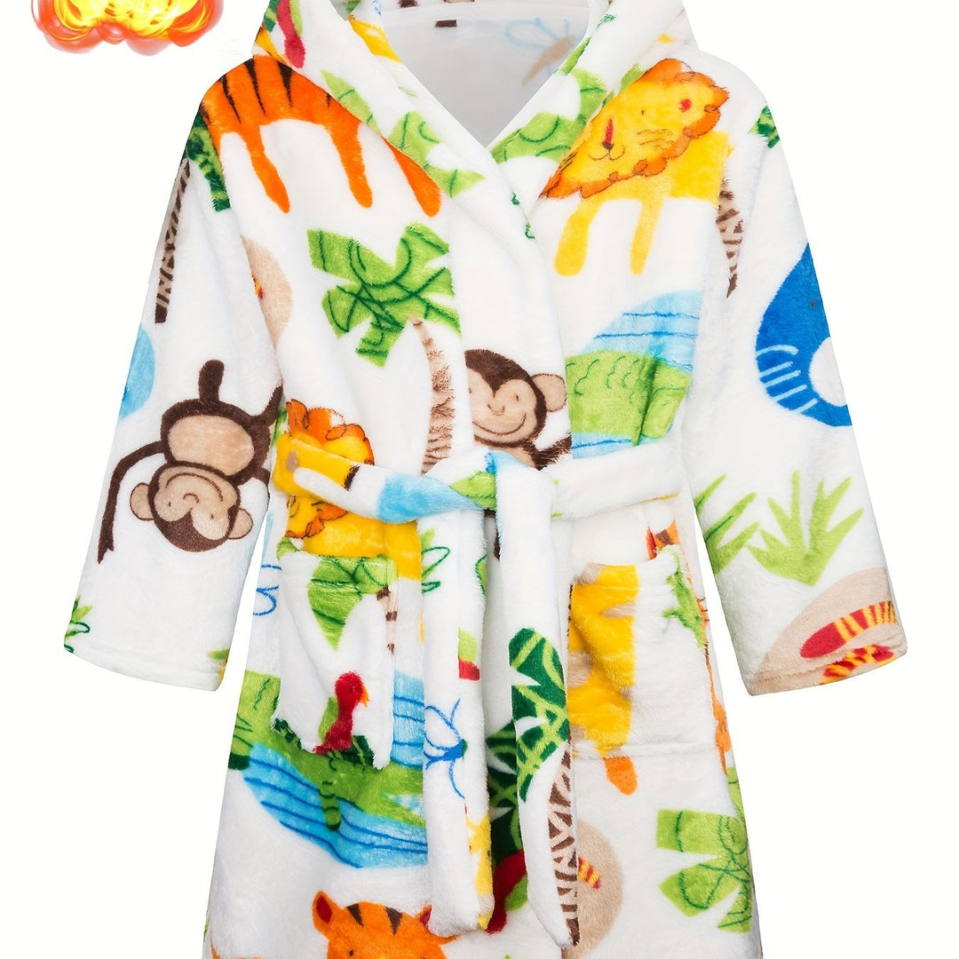 WildFriends™ – Flanellen Kinderbadjas met Capuchon & Dierenprint