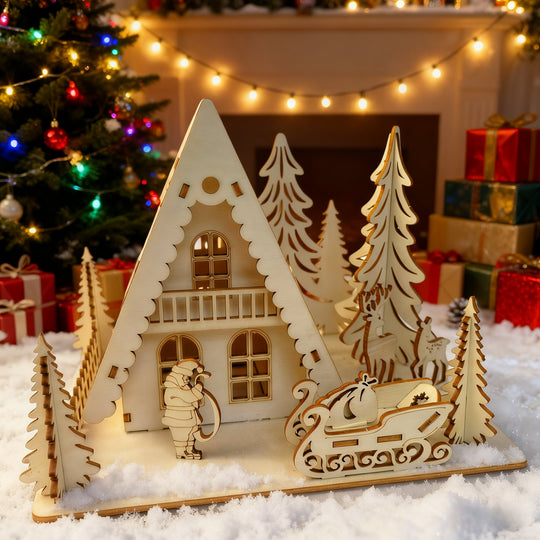 FestivaScene™ – 2D & 3D Houten Kersthuis Tafeldecor