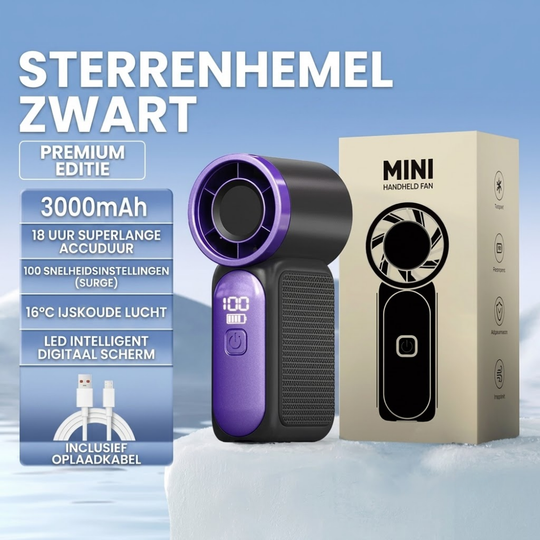 TurboBreeze – 3000mAh Mini Handventilator met Digitaal Display