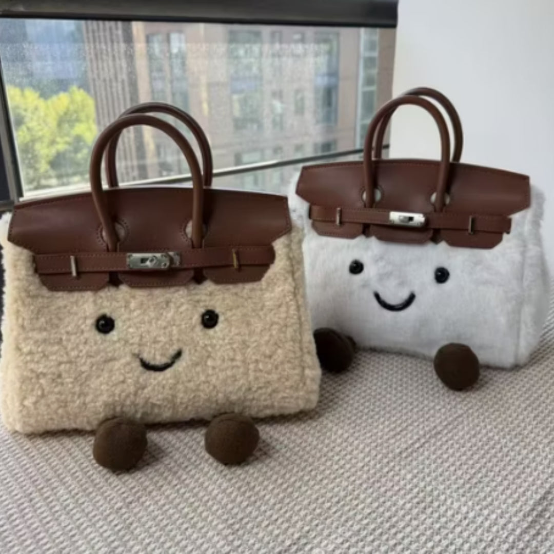 CozyPurse – Bolsito de Peluche con Carita en Tonos Naturales
