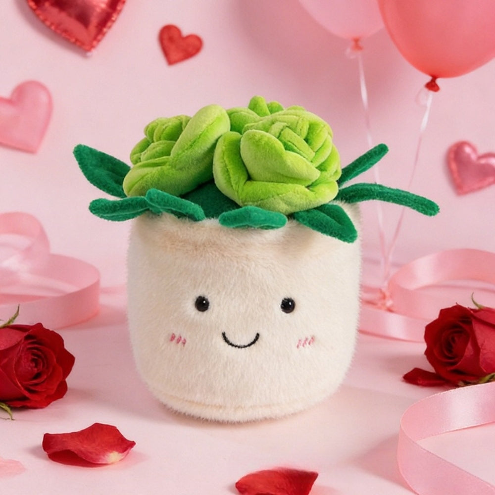 RoseBuddy – Pluche Roos in Glimlachende Bloempot