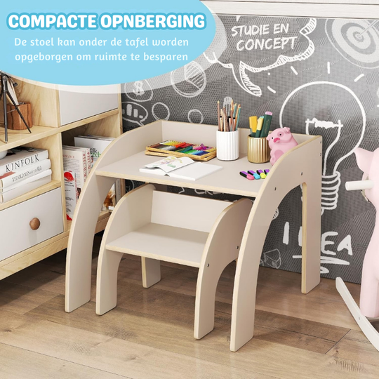 MiniCurve™ Montessori Houten Kinder Tafelset – Compacte Speeltafel met Stoel (3 jaar+)