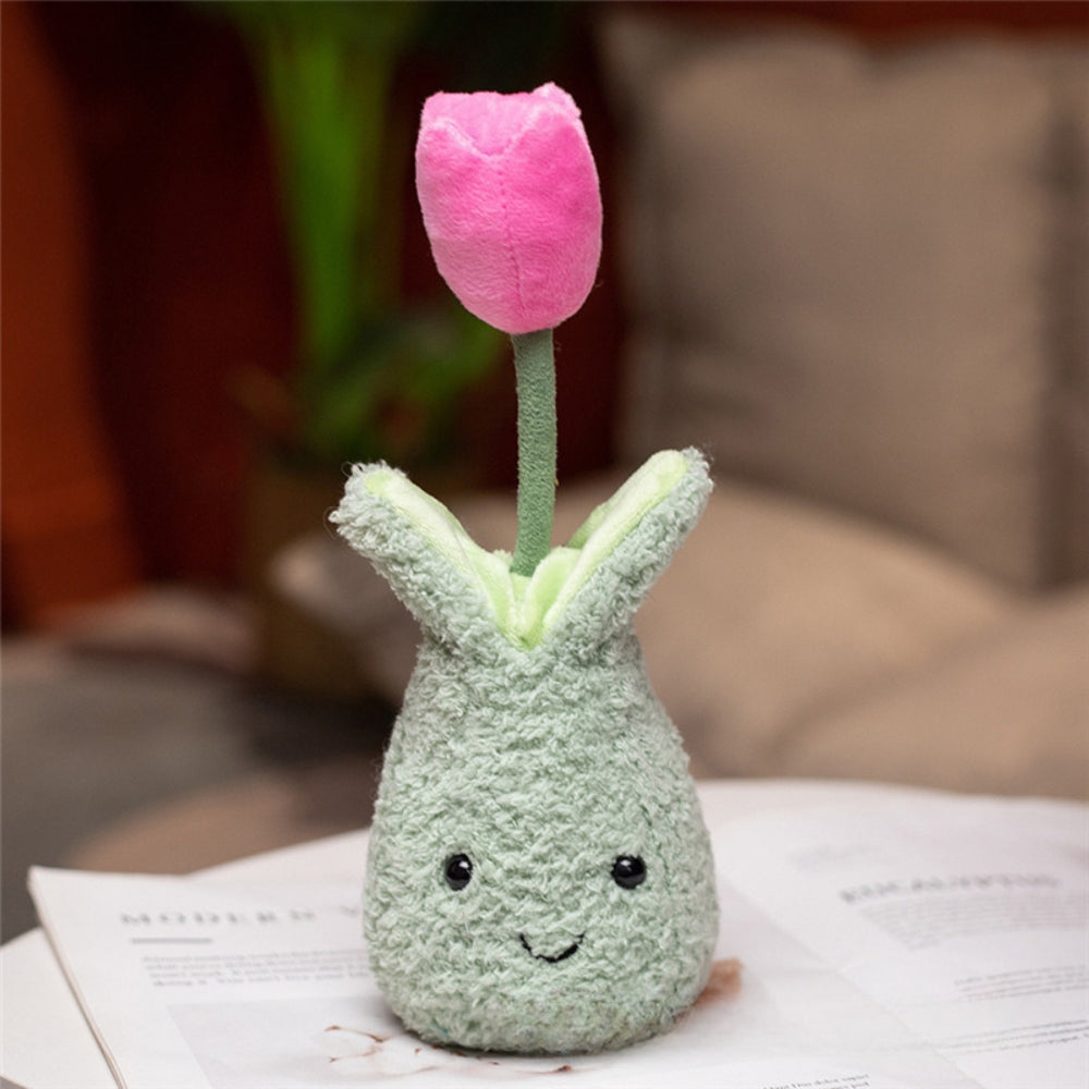 TulipBuddy – Pluche Tulp in Glimlachende Vaas