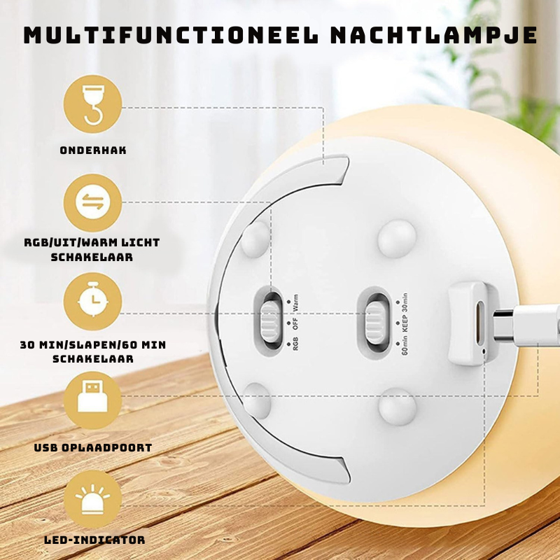 DreamGlow™ – Dimbaar Nachtlampje van Siliconen – Rustige Nachtverlichting voor Baby