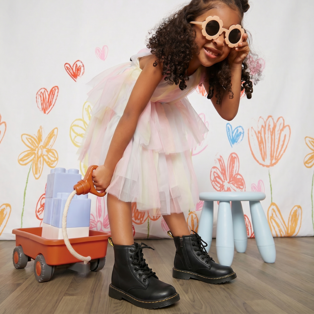 StormStep – Kinder Combat Boots met Veters en Zijrits