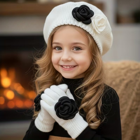 FloraWarm™ – 2-Delige Meisjes Beret & Handschoenen Set