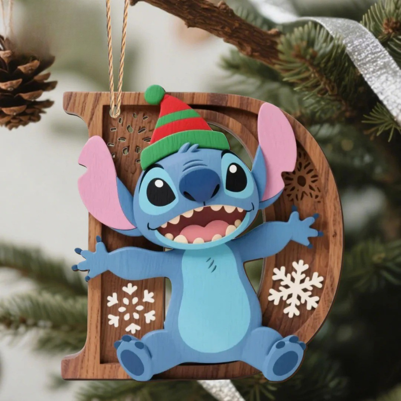 Houten Stich Ornament™ – 26 Letters & Steek Decoratie met Sneeuwvlokontwerp