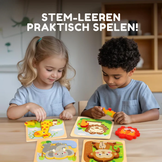MiloMinds™ – Houten Chunky Puzzelset – Montessori Leer Speelgoed