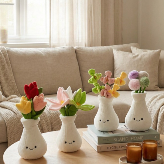 FlowerBuddy – Pluche Bloemen in Glimlachende Vaas