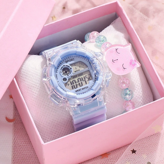 KittyGlow – Digitaal Sporthorloge & Bedelarmband Set