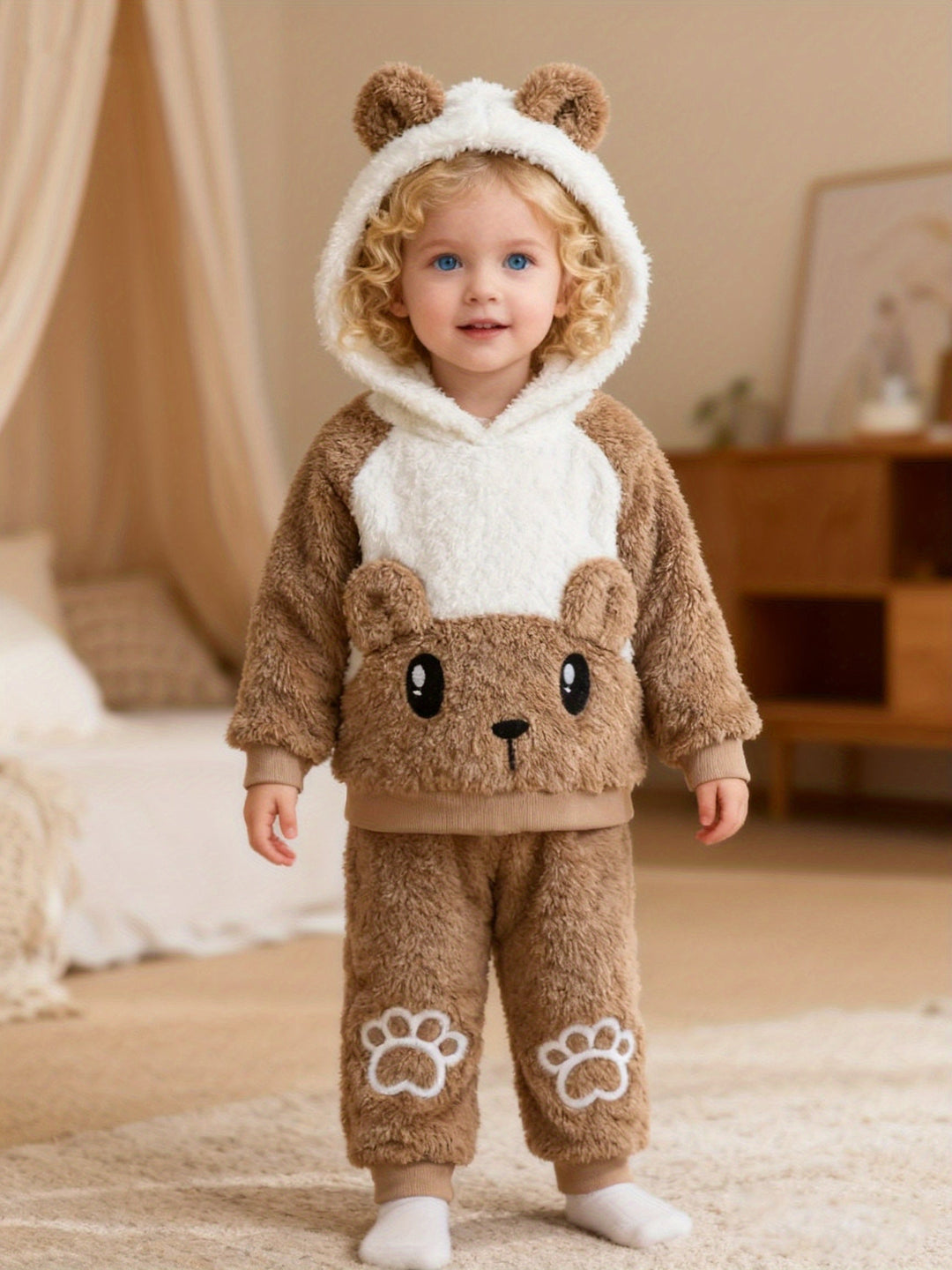 BearSnuggleSet™ – 2-delige Pluche Fleece Hoodie & Pootjes-Broek voor Kinderen