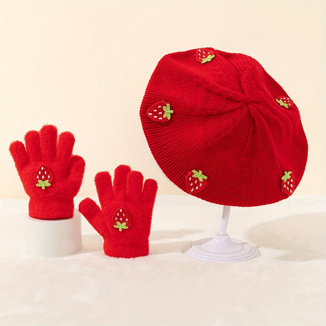 StrawBerryChic™ – 2-Delige Meisjes Beret & Handschoenen Set