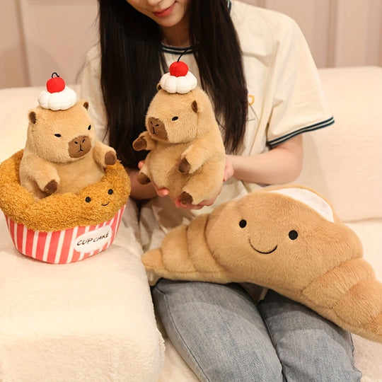CuteCapybara™ – Schattige Pluche Knuffel 2-in-1 Croissant & Ananasbrood