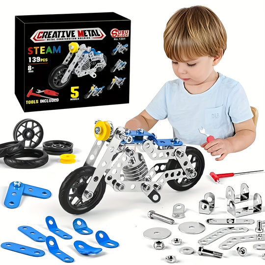 MotoForge™ – 5-in-1 Metalen Wisselbare Motor Bouwset voor Kinderen