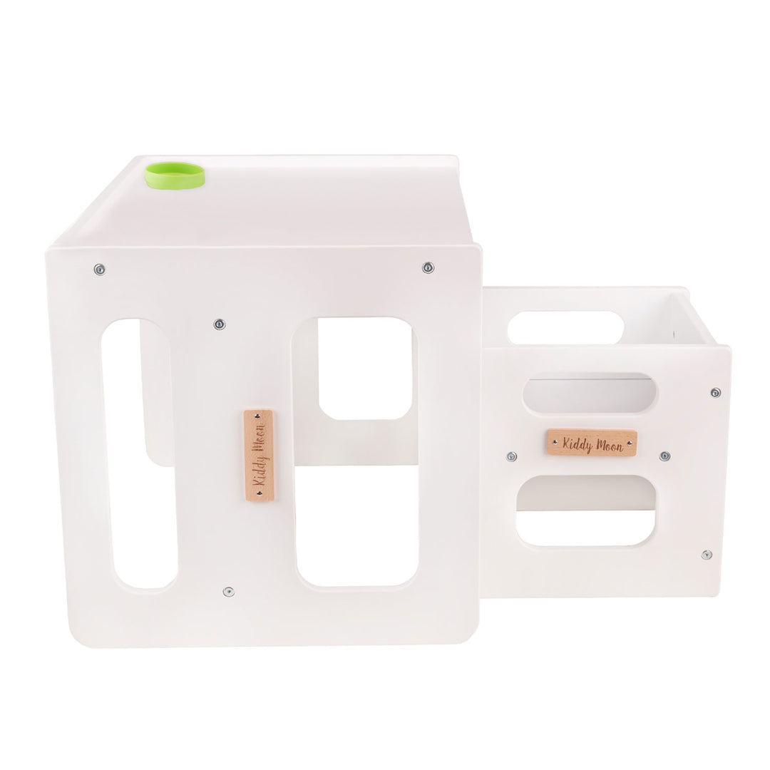 KiddMoon™ Montessori Kinder Tafelset – Houten Speeltafel met Stoel & Bank (2 jaar+) – Grijs Hardhout Multiplex