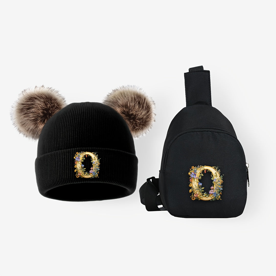 LetterFun™ – Luxe Gebreide Muts & Chest Bag Set – Winter Outfit Kinderen