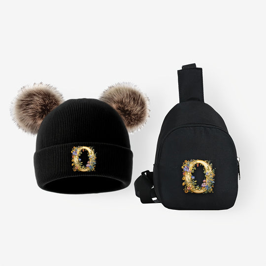 LetterFun™ – Luxe Gebreide Muts & Chest Bag Set – Winter Outfit Kinderen