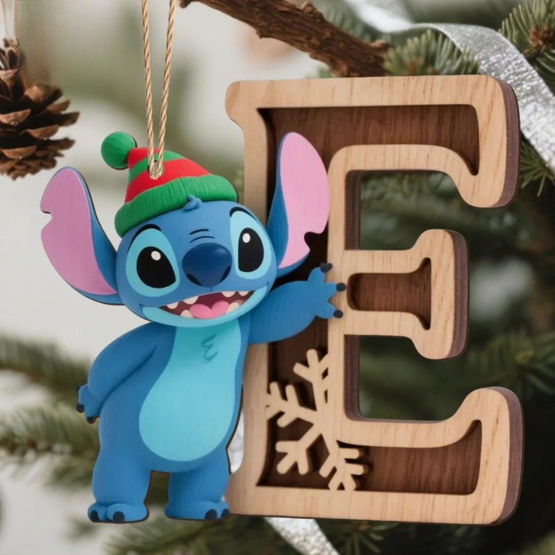Houten Stich Ornament™ – 26 Letters & Steek Decoratie met Sneeuwvlokontwerp