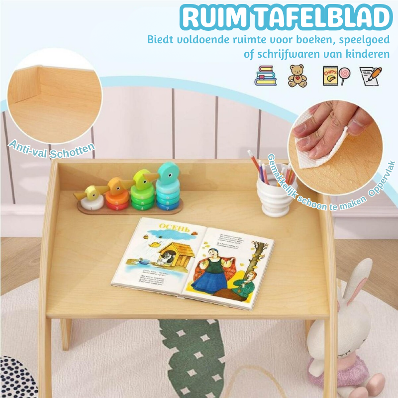 MiniCurve™ Montessori Houten Kinder Tafelset – Compacte Speeltafel met Stoel (3 jaar+)