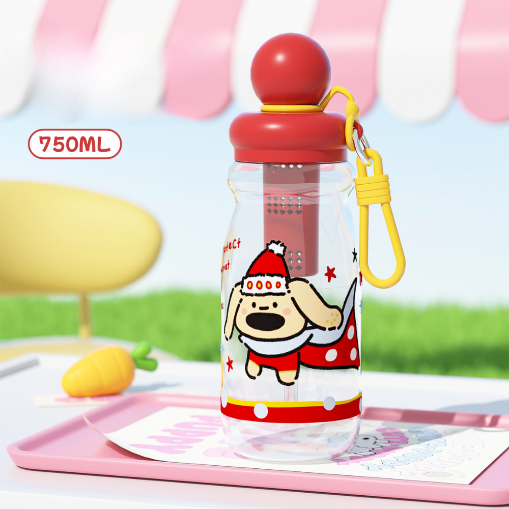 CuteFlow – Cartoon Drinkfles met Filter & Draaglus (750 ml)