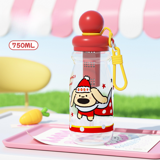 CuteFlow – Cartoon Drinkfles met Filter & Draaglus (750 ml)