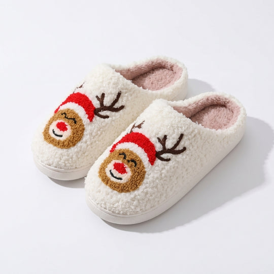 FeestStep – Pluizige Pantoffels met Kerstmotieven