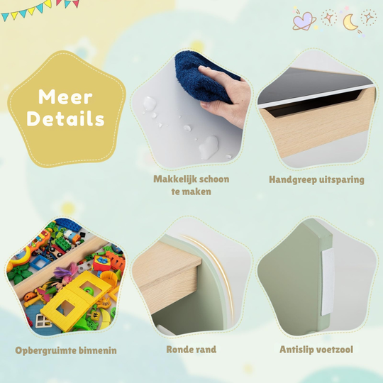 SpinTop™ Montessori Kinder Tafel set – Houten Speeltafel met 2 Stoelen & Draaibaar Verwijde baar Tafelblad